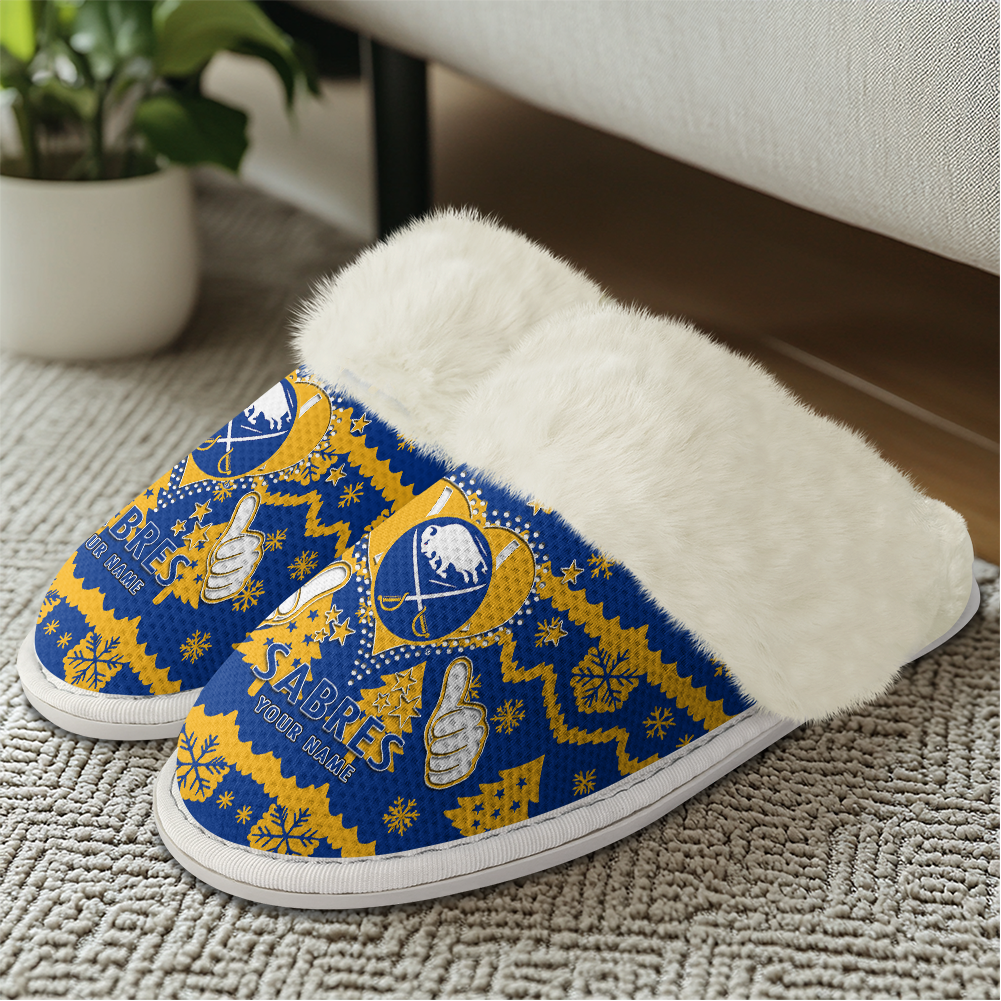 LIMITED EDITION - NEW CUSTOMIZED NHL28 BFS BUFFALO SABRES FUR-LINED SLIPPERS