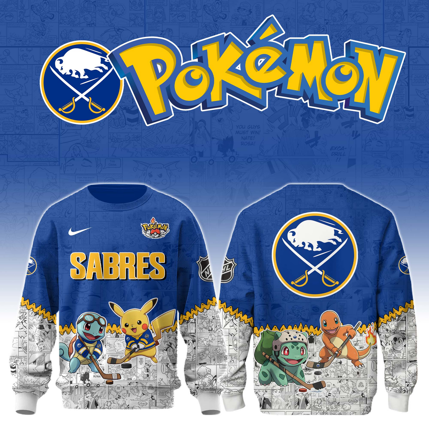 LIMITED EDITION - NEW CUSTOMIZED NHL28 BFS BUFFALO SABRES X POKÉMON T-SHIRT, SWEATSHIRT, HOODIE & ZIP HOODIE
