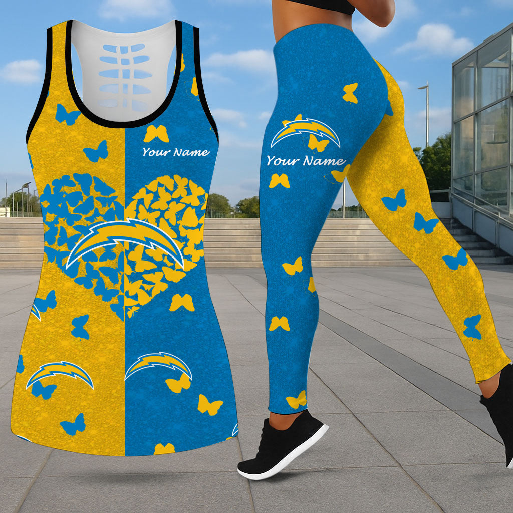 LIMITED EDITION - NEW CUSTOMIZED NFL09 LAC LOS ANGELES CHARGERS LEGGINGS & HOLLOW TANK TOP SET