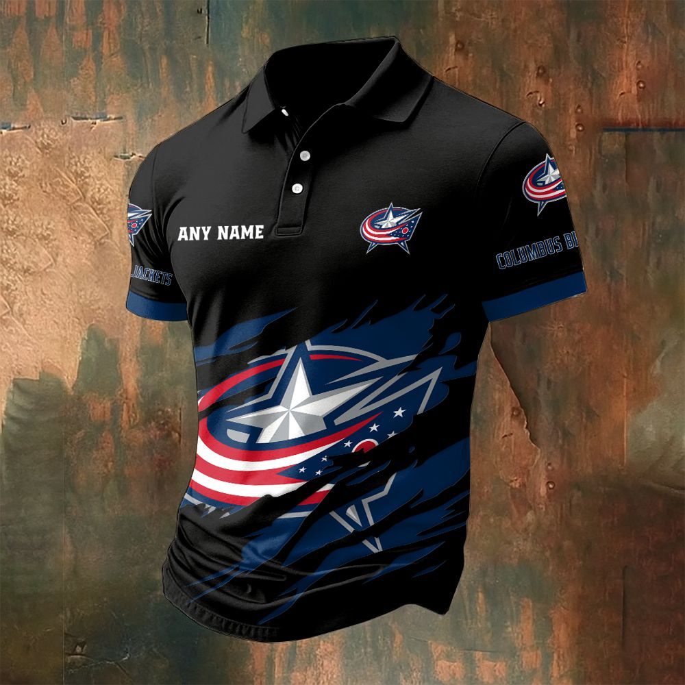 LIMITED EDITION - NEW CUSTOMIZED NHL18 CBJ COLUMBUS BLUE JACKETS POLO SHIRT