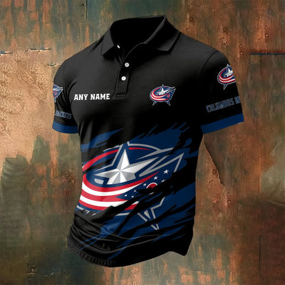 LIMITED EDITION - NEW CUSTOMIZED NHL18 CBJ COLUMBUS BLUE JACKETS POLO SHIRT