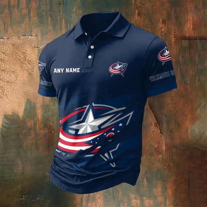 LIMITED EDITION - NEW CUSTOMIZED NHL18 CBJ COLUMBUS BLUE JACKETS POLO SHIRT