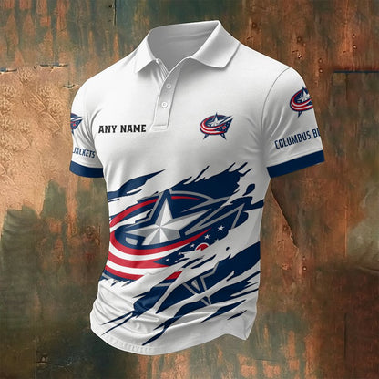 LIMITED EDITION - NEW CUSTOMIZED NHL18 CBJ COLUMBUS BLUE JACKETS POLO SHIRT