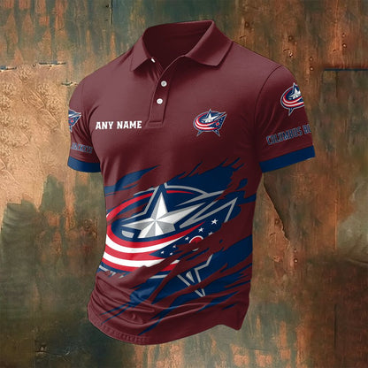 LIMITED EDITION - NEW CUSTOMIZED NHL18 CBJ COLUMBUS BLUE JACKETS POLO SHIRT