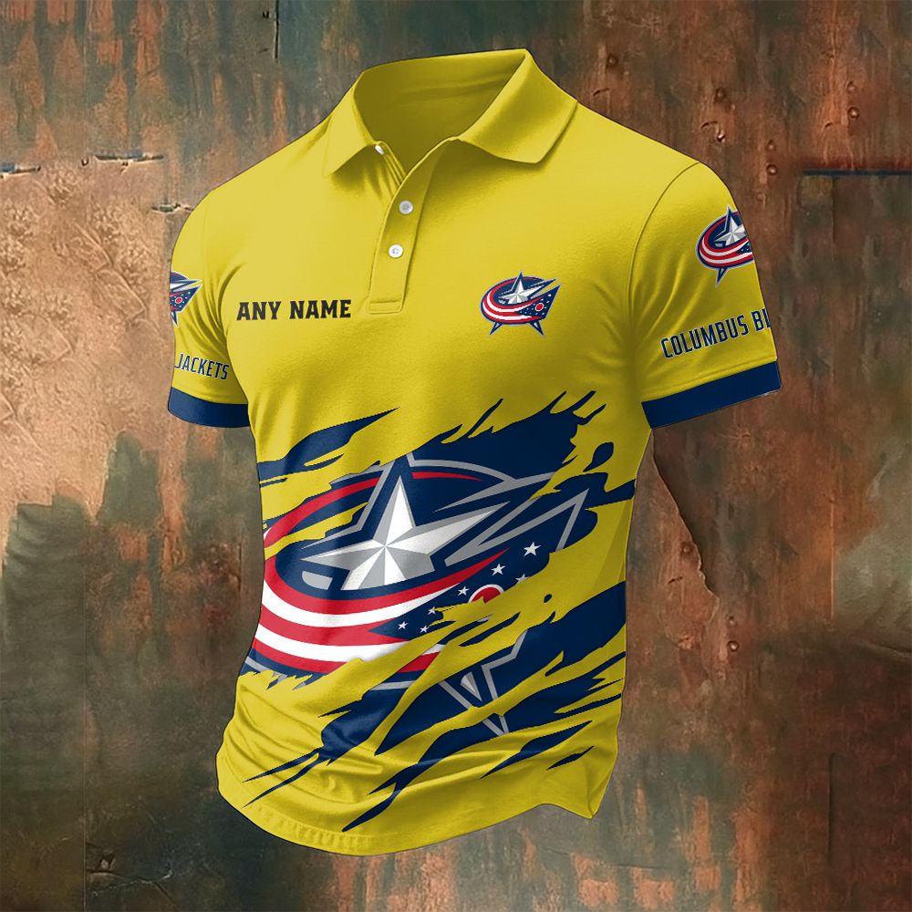 LIMITED EDITION - NEW CUSTOMIZED NHL18 CBJ COLUMBUS BLUE JACKETS POLO SHIRT