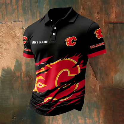 LIMITED EDITION - NEW CUSTOMIZED NHL17 CGF CALGARY FLAMES POLO SHIRT