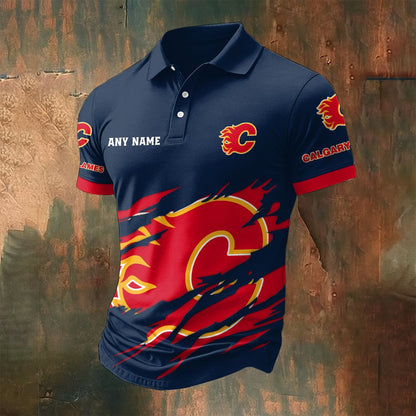 LIMITED EDITION - NEW CUSTOMIZED NHL17 CGF CALGARY FLAMES POLO SHIRT