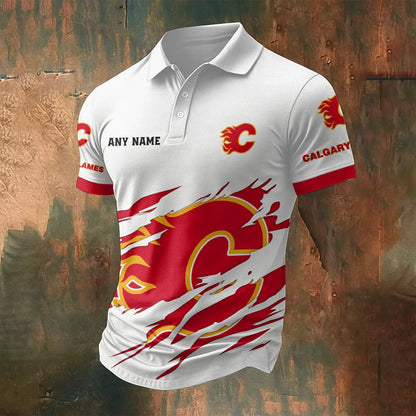 LIMITED EDITION - NEW CUSTOMIZED NHL17 CGF CALGARY FLAMES POLO SHIRT