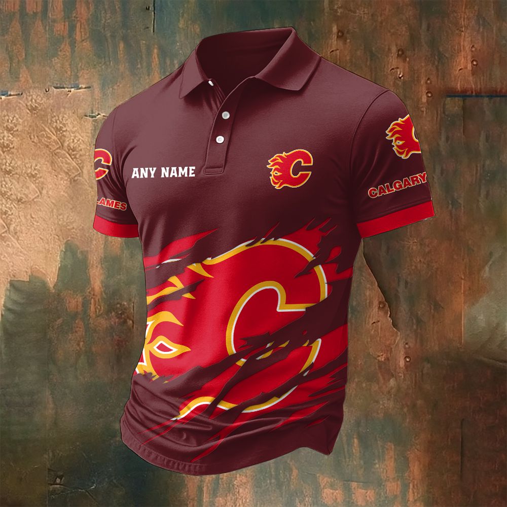 LIMITED EDITION - NEW CUSTOMIZED NHL17 CGF CALGARY FLAMES POLO SHIRT