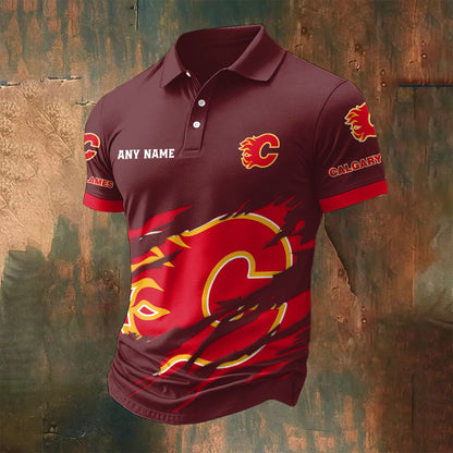 LIMITED EDITION - NEW CUSTOMIZED NHL17 CGF CALGARY FLAMES POLO SHIRT