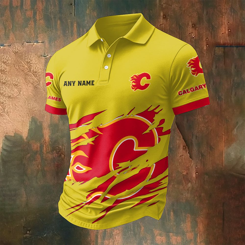 LIMITED EDITION - NEW CUSTOMIZED NHL17 CGF CALGARY FLAMES POLO SHIRT