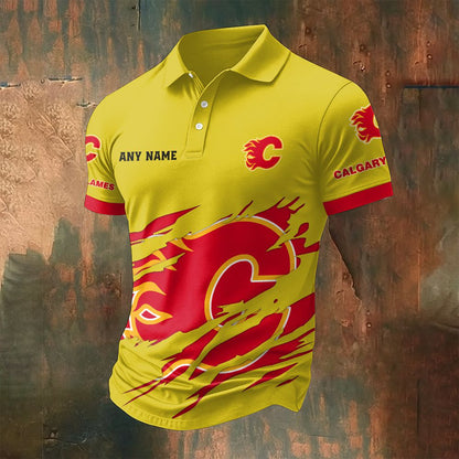 LIMITED EDITION - NEW CUSTOMIZED NHL17 CGF CALGARY FLAMES POLO SHIRT