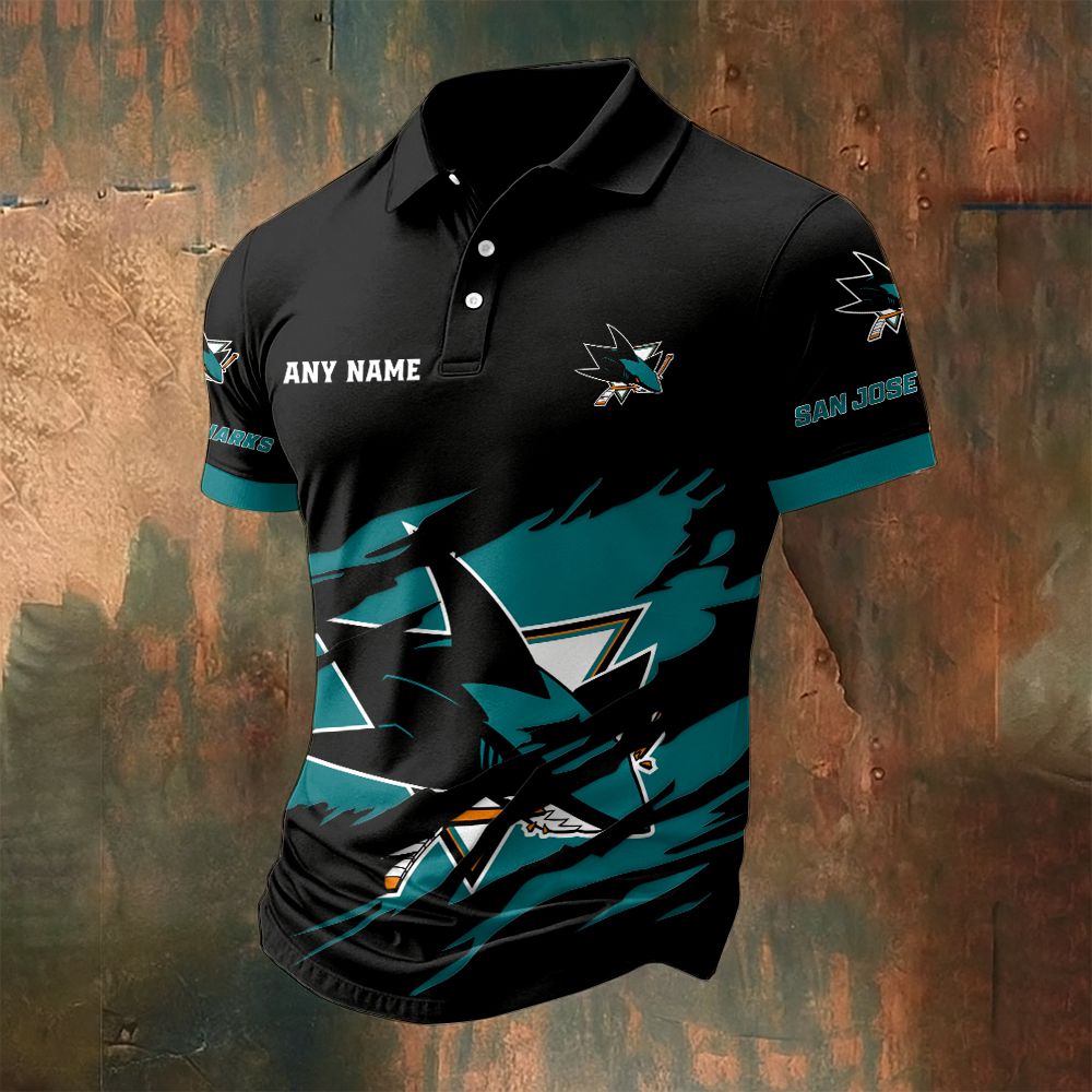 LIMITED EDITION - NEW CUSTOMIZED NHL32 SJS SAN JOSE SHARKS POLO SHIRT
