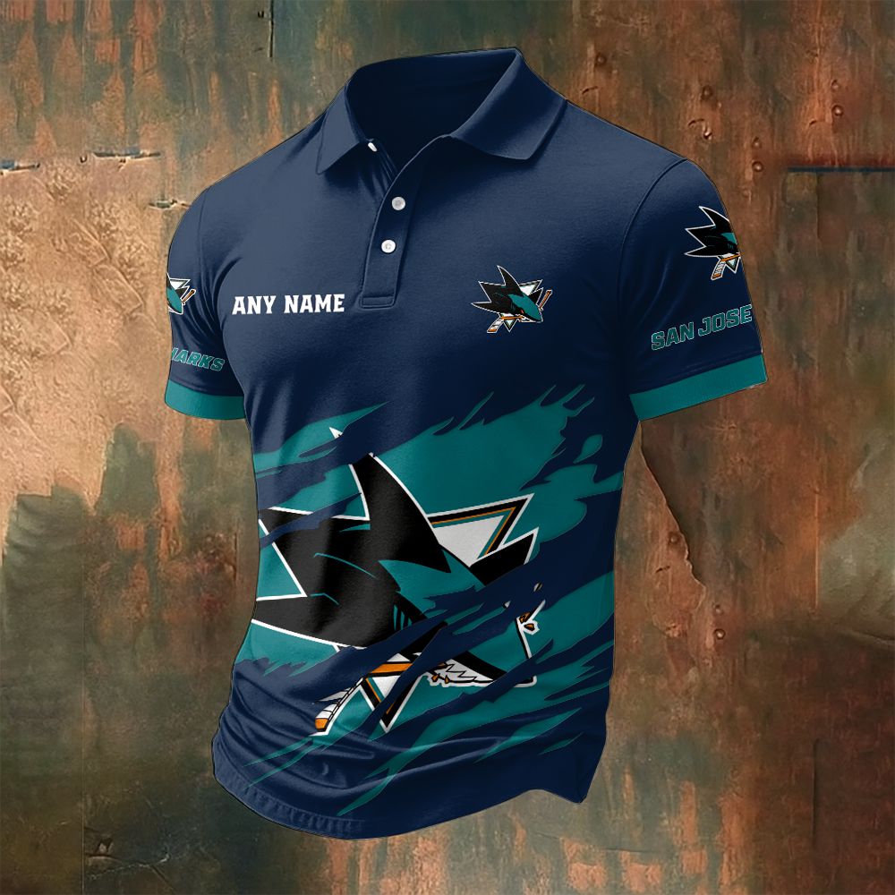 LIMITED EDITION - NEW CUSTOMIZED NHL32 SJS SAN JOSE SHARKS POLO SHIRT