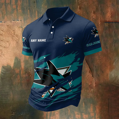 LIMITED EDITION - NEW CUSTOMIZED NHL32 SJS SAN JOSE SHARKS POLO SHIRT