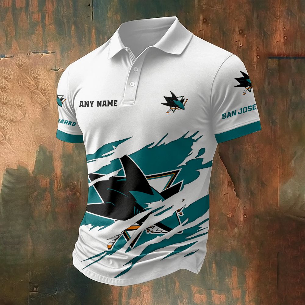 LIMITED EDITION - NEW CUSTOMIZED NHL32 SJS SAN JOSE SHARKS POLO SHIRT