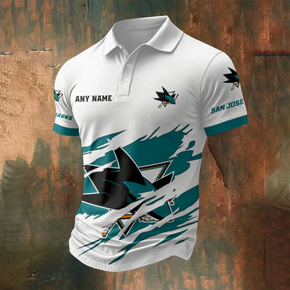 LIMITED EDITION - NEW CUSTOMIZED NHL32 SJS SAN JOSE SHARKS POLO SHIRT