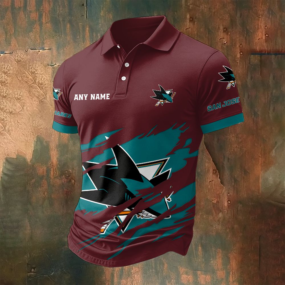 LIMITED EDITION - NEW CUSTOMIZED NHL32 SJS SAN JOSE SHARKS POLO SHIRT