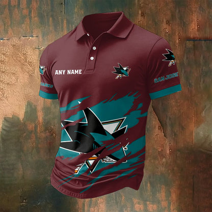 LIMITED EDITION - NEW CUSTOMIZED NHL32 SJS SAN JOSE SHARKS POLO SHIRT