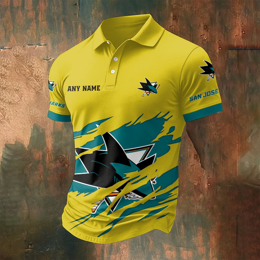 LIMITED EDITION - NEW CUSTOMIZED NHL32 SJS SAN JOSE SHARKS POLO SHIRT