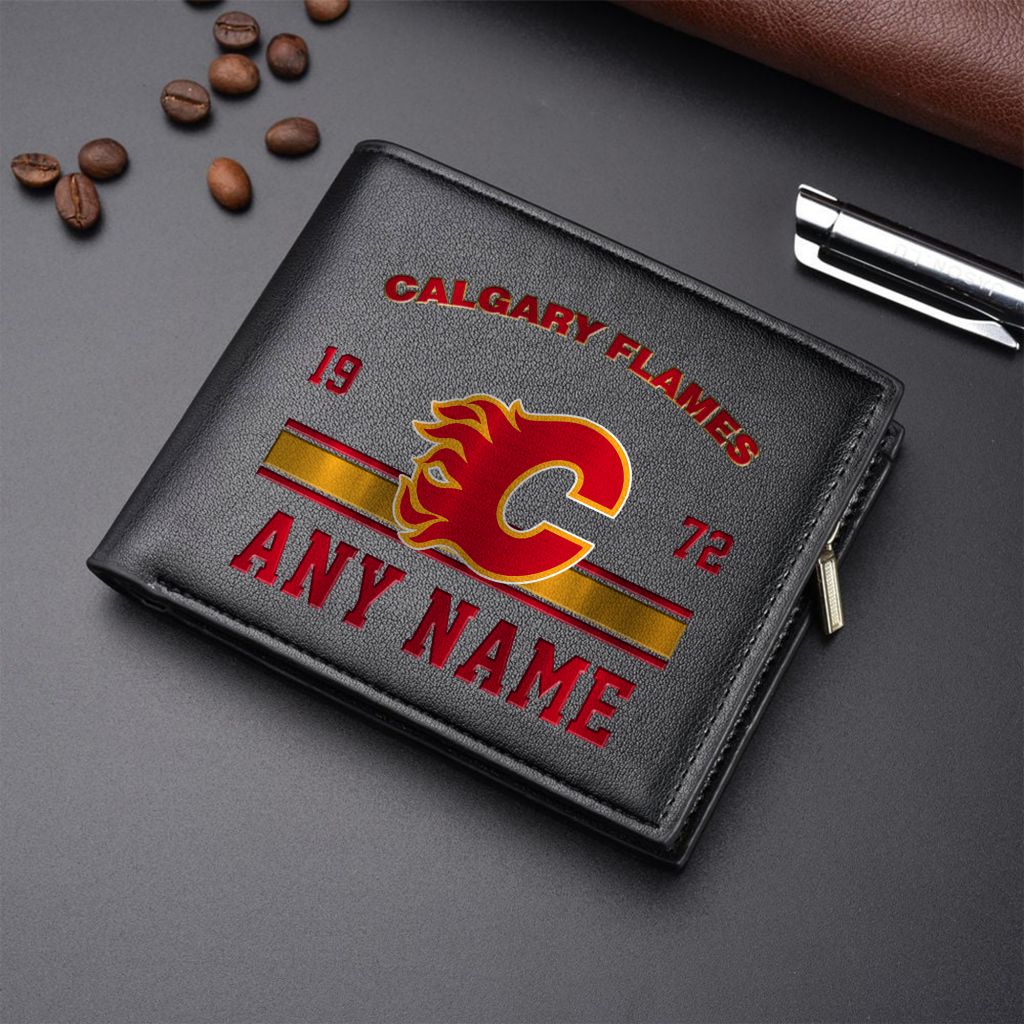 LIMITED EDITION - NEW CUSTOMIZED NHL17 CGF CALGARY FLAMES LEATHER WALLET