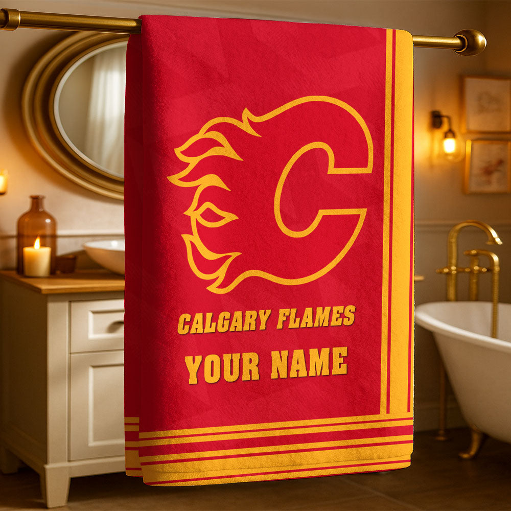 LIMITED EDITION - NEW CUSTOMIZED NHL17 CGF CALGARY FLAMES BEACH & BATH TOWEL