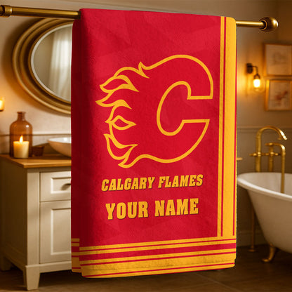 LIMITED EDITION - NEW CUSTOMIZED NHL17 CGF CALGARY FLAMES BEACH & BATH TOWEL