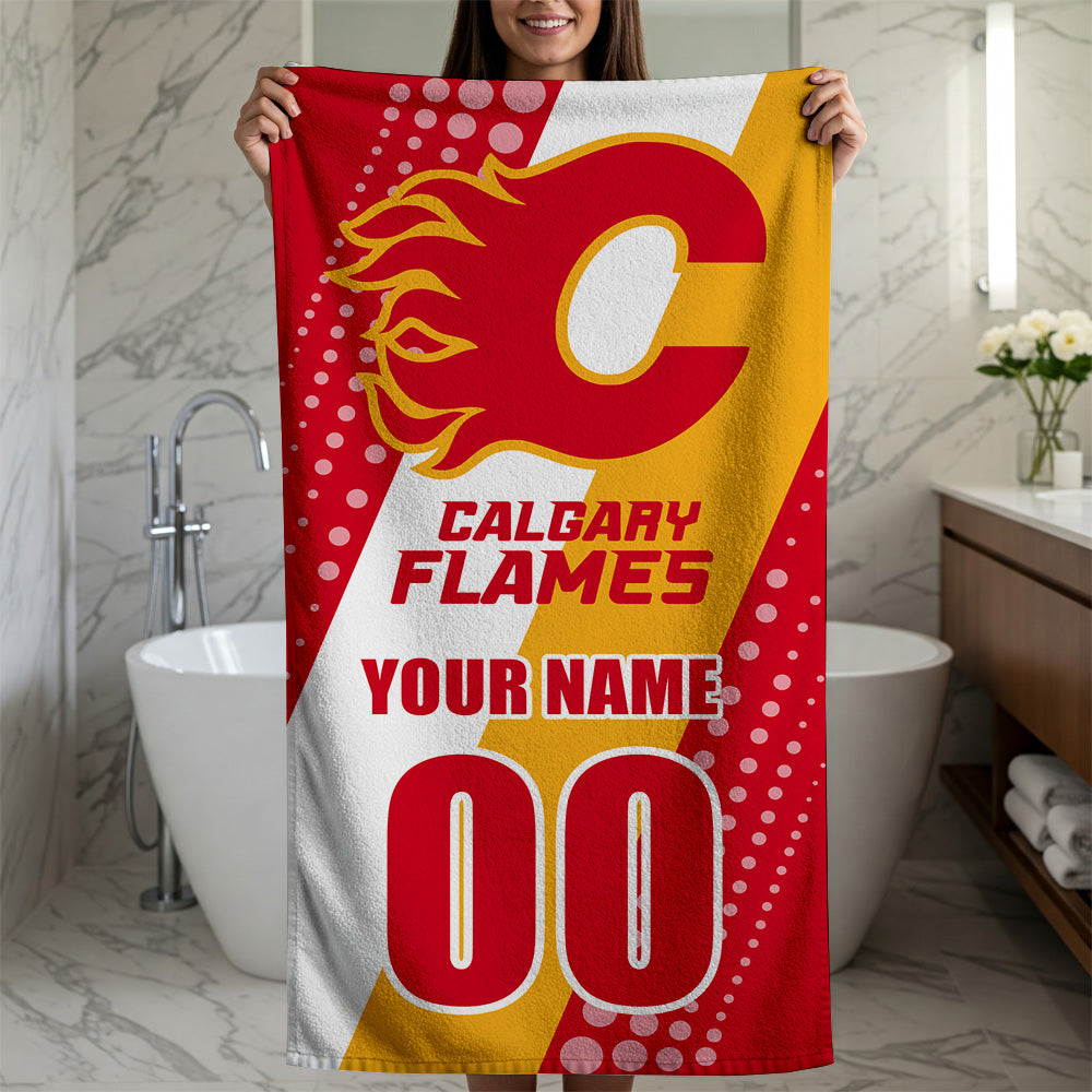 LIMITED EDITION - NEW CUSTOMIZED NHL17 CGF CALGARY FLAMES BEACH & BATH TOWEL