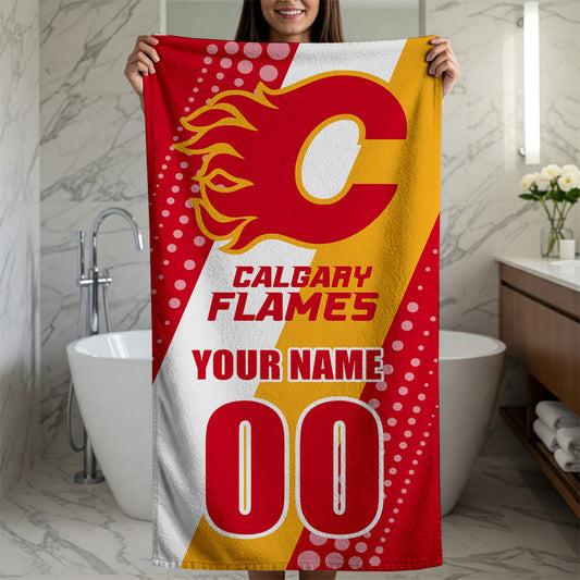 LIMITED EDITION - NEW CUSTOMIZED NHL17 CGF CALGARY FLAMES BEACH & BATH TOWEL