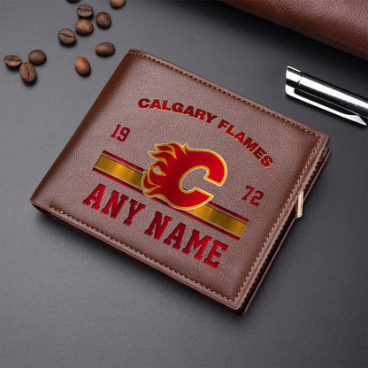 LIMITED EDITION - NEW CUSTOMIZED NHL17 CGF CALGARY FLAMES LEATHER WALLET