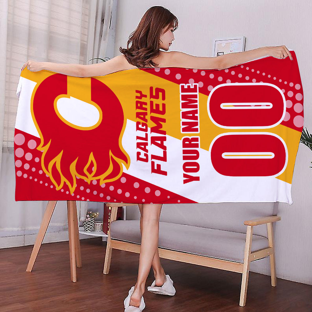 LIMITED EDITION - NEW CUSTOMIZED NHL17 CGF CALGARY FLAMES BEACH & BATH TOWEL
