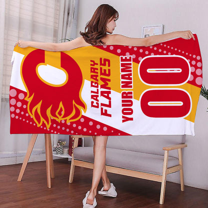 LIMITED EDITION - NEW CUSTOMIZED NHL17 CGF CALGARY FLAMES BEACH & BATH TOWEL