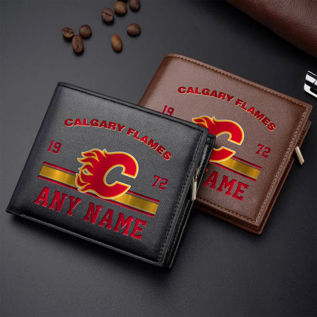 LIMITED EDITION - NEW CUSTOMIZED NHL17 CGF CALGARY FLAMES LEATHER WALLET