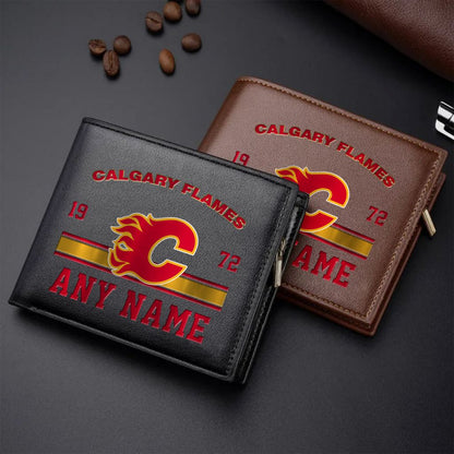 LIMITED EDITION - NEW CUSTOMIZED NHL17 CGF CALGARY FLAMES LEATHER WALLET