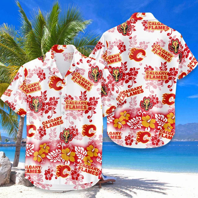 LIMITED EDITION - NEW CUSTOMIZED NHL17 CGF CALGARY FLAMES UNISEX HAWAIIAN SHIRT & SHORTS SET