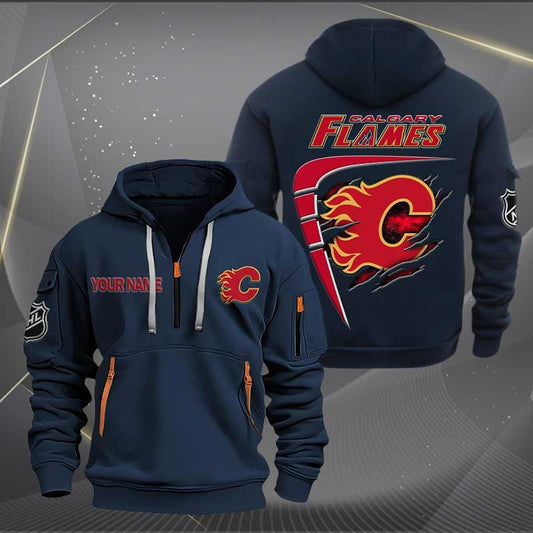 LIMITED EDITION - NEW CUSTOMIZED NHL17 CGF CALGARY FLAMES QUARTER ZIP HOODIE