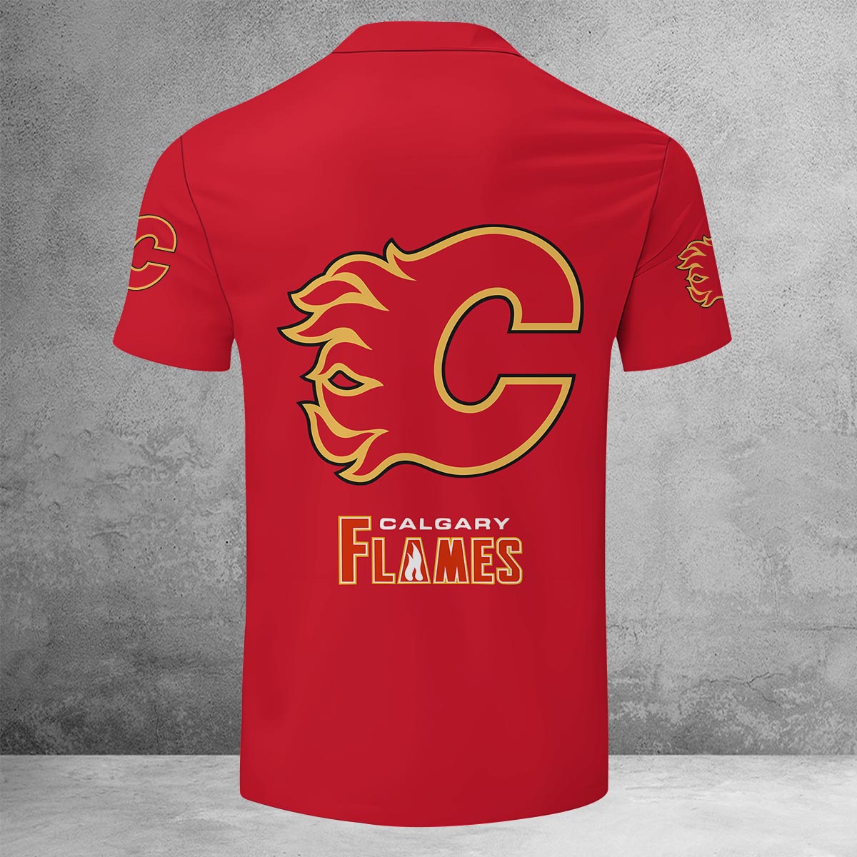 LIMITED EDITION - NEW CUSTOMIZED NHL17 CGF CALGARY FLAMES ZIP POLO SHIRT
