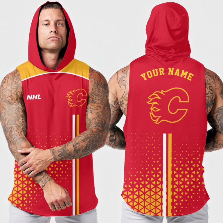 LIMITED EDITION - NEW CUSTOMIZED NHL17 CGF CALGARY FLAMES HOODED TANK TOP