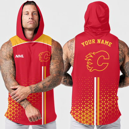 LIMITED EDITION - NEW CUSTOMIZED NHL17 CGF CALGARY FLAMES HOODED TANK TOP