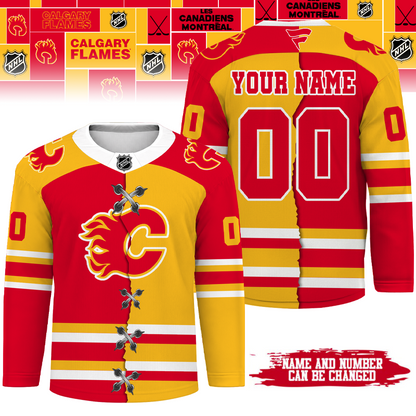 [SUPER SALE] NEW CUSTOMIZED NHL17 CGF CALGARY FLAMES UNISEX HOCKEY JERSEY