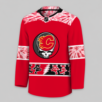 [SUPER SALE] NEW CUSTOMIZED NHL17 CGF CALGARY FLAMES UNISEX HOCKEY JERSEY