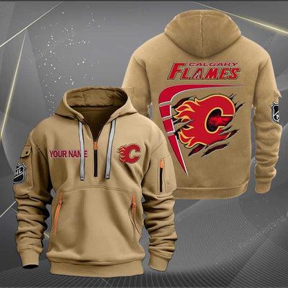 LIMITED EDITION - NEW CUSTOMIZED NHL17 CGF CALGARY FLAMES QUARTER ZIP HOODIE