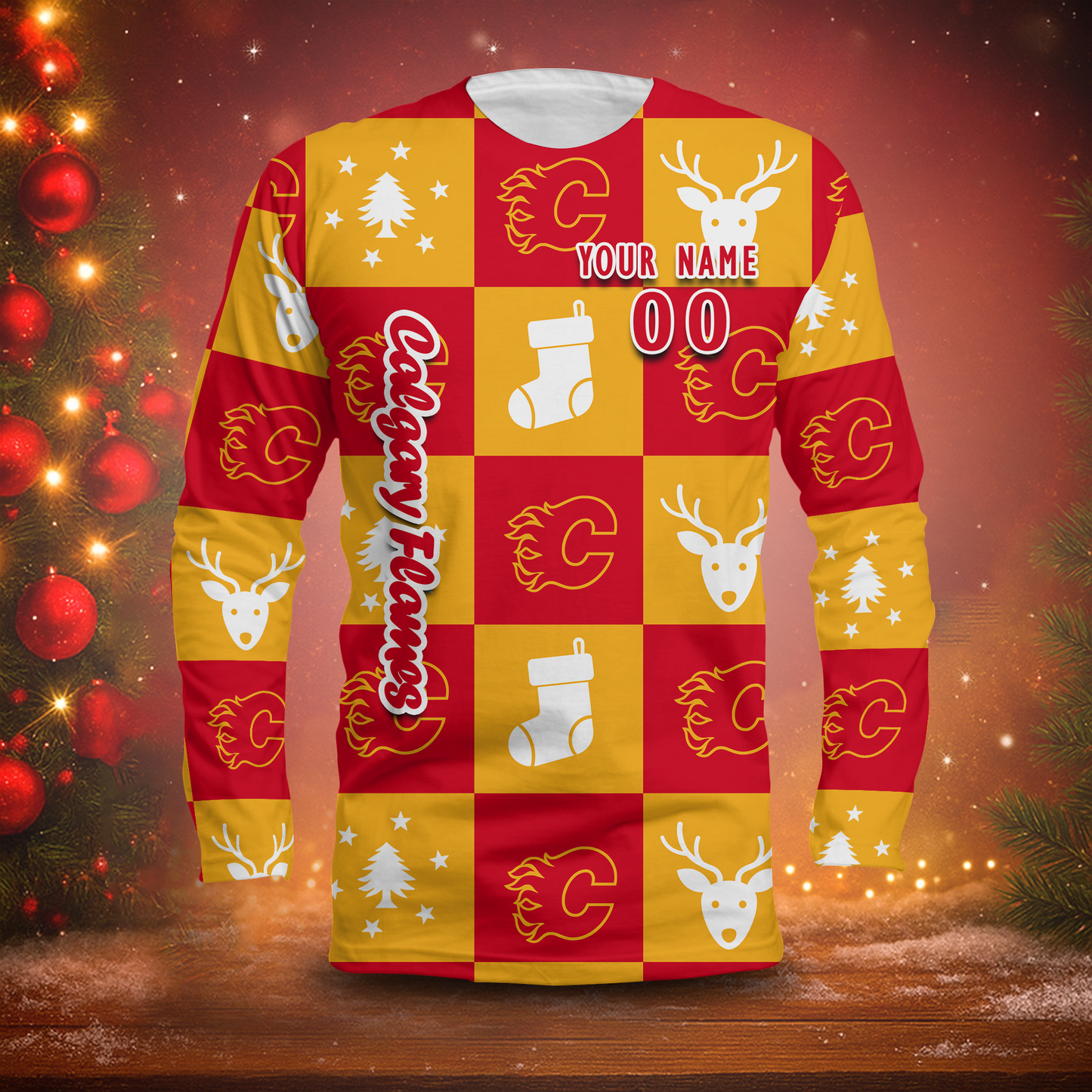 LIMITED EDITION - NEW CUSTOMIZED NHL17 CGF CALGARY FLAMES LONG SLEEVED T-SHIRT