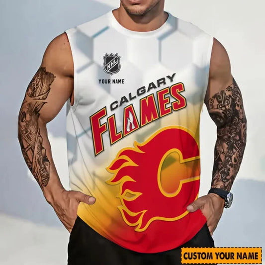 LIMITED EDITION - NEW CUSTOMIZED NHL17 CGF CALGARY FLAMES TANK TOP & GYM SHIRT
