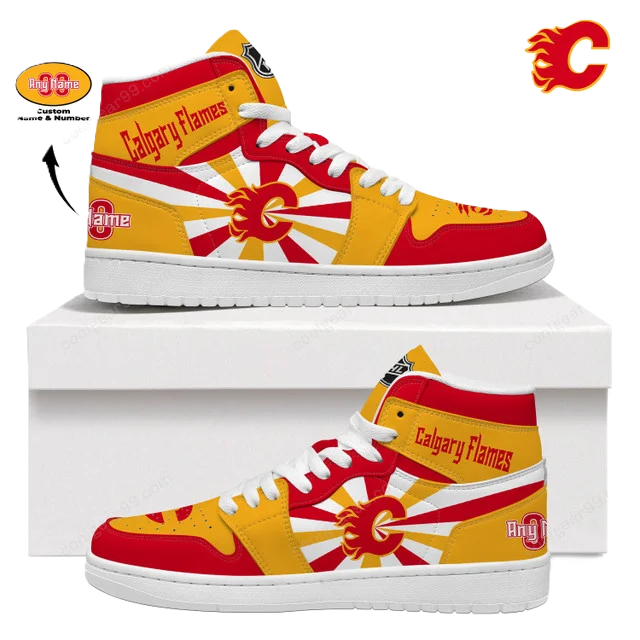 LIMITED EDITION - NEW CUSTOMIZED NHL17 CG FLAMES AIR JORDAN SNEAKERS