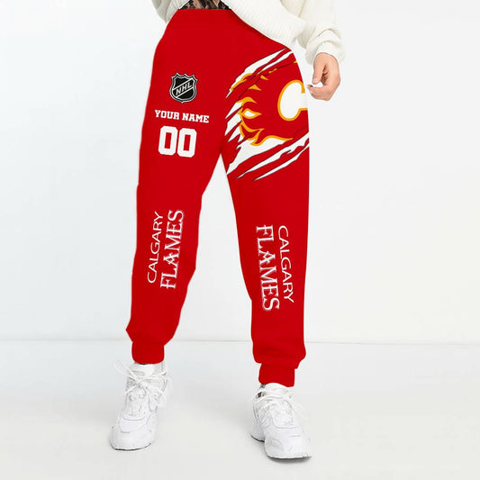 LIMITED EDITION - NEW CUSTOMIZED NHL17 CGF CALGARY FLAMES UNISEX LONG PANTS