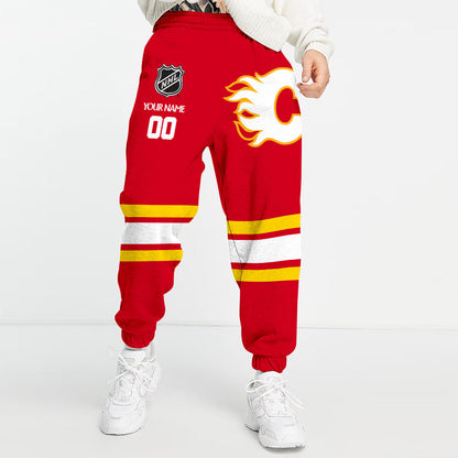 LIMITED EDITION - NEW CUSTOMIZED NHL17 CGF CALGARY FLAMES COMBO HOODIE & LONGPANTS