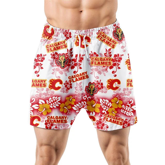 LIMITED EDITION - NEW CUSTOMIZED NHL17 CGF CALGARY FLAMES UNISEX HAWAIIAN SHIRT & SHORTS SET