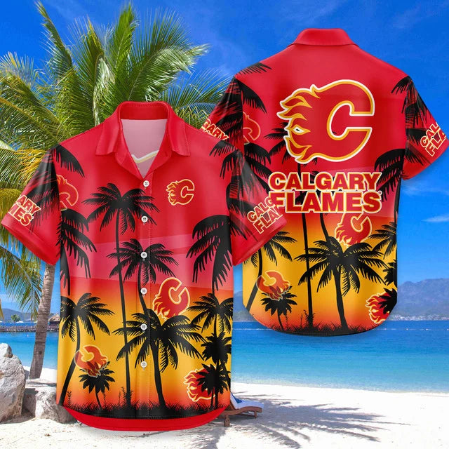 LIMITED EDITION - NEW CUSTOMIZED NHL17 CGF CALGARY FLAMES UNISEX HAWAIIAN SHIRT & SHORTS SET