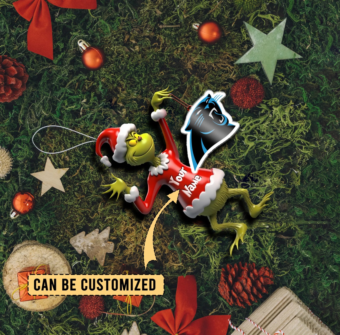 LIMITED EDITION - NEW CUSTOMIZED NFL23 CLP CAROLINA PANTHERS THE GRINCH ACRYLIC ORNAMENT